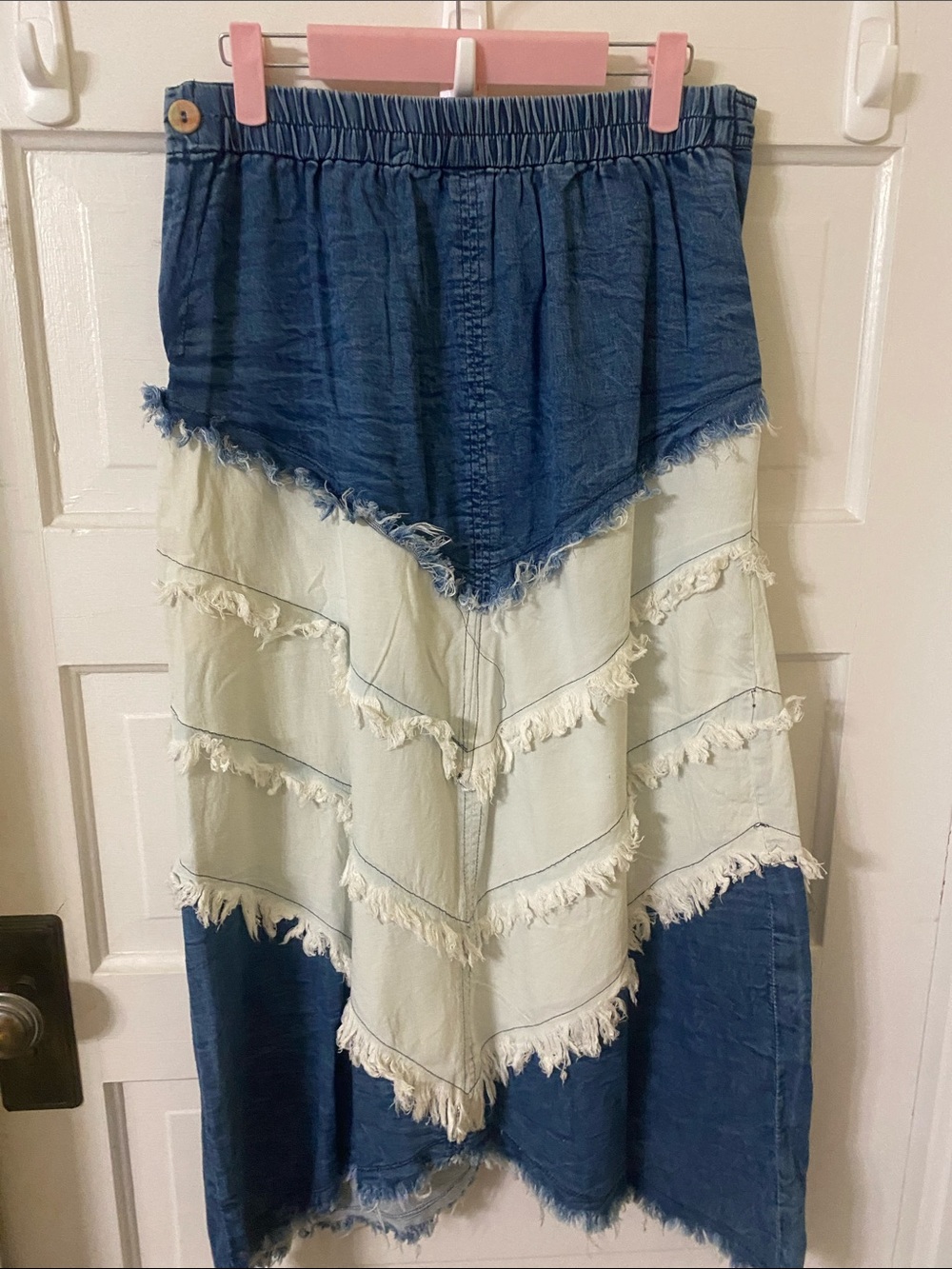 NWT Young Threads Boho Distressed Denim Tiered Maxi Skirt - Medium - Picture 8 of 10